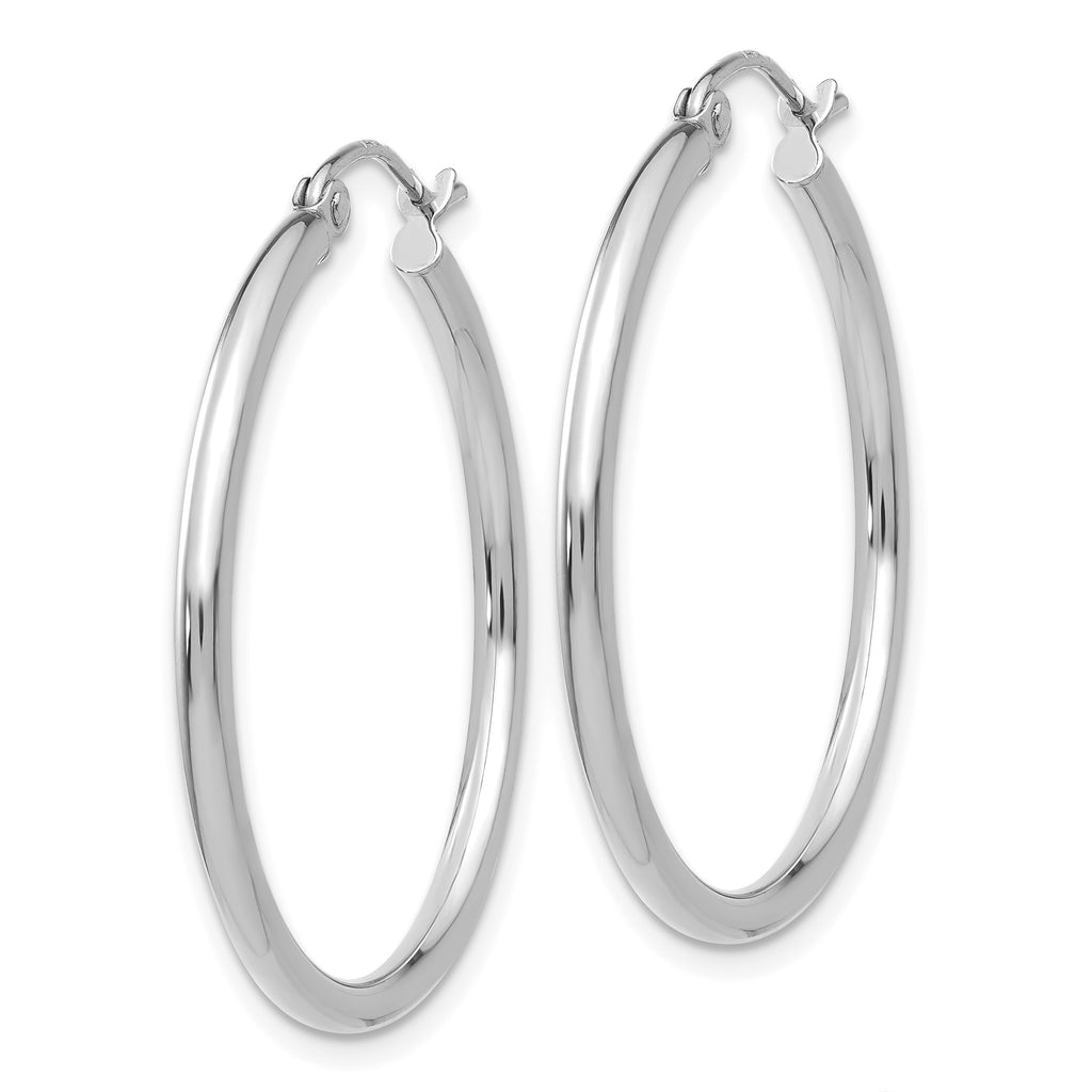 14K white gold medium hoop earrings.
