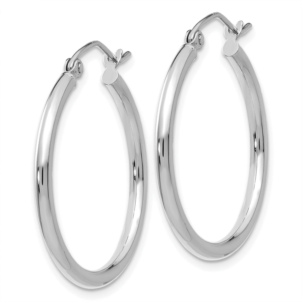 14K white gold medium hoop earrings.