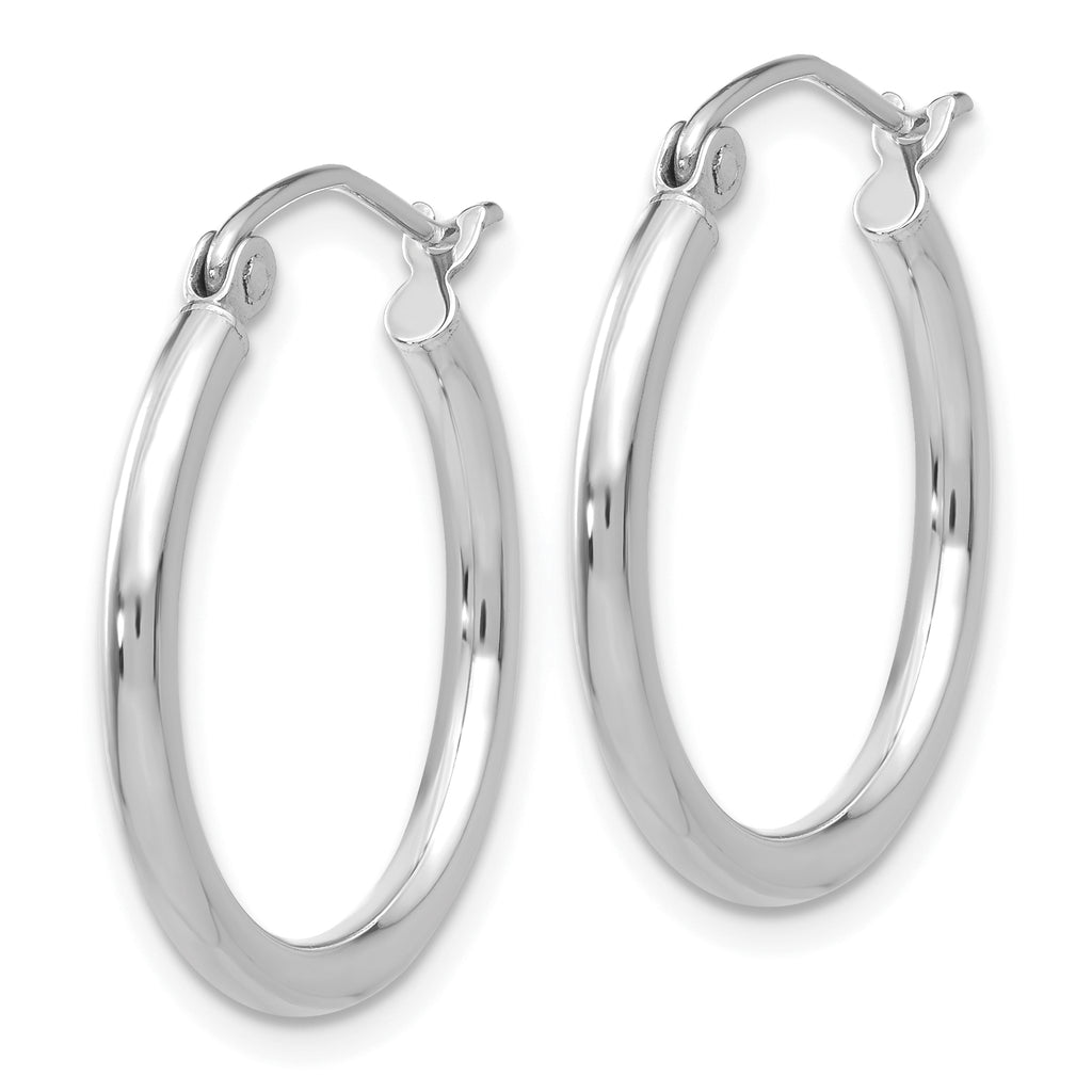 14K white gold polished hoop earrings.
