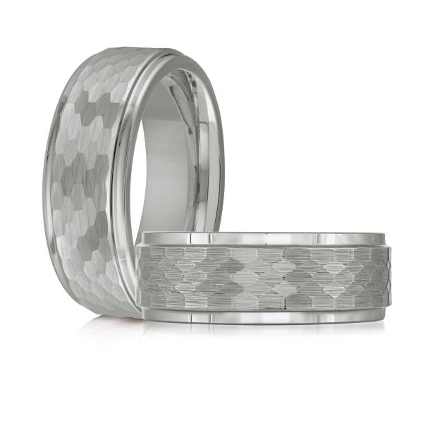 Tungsten Carbide grey carved men's band.
