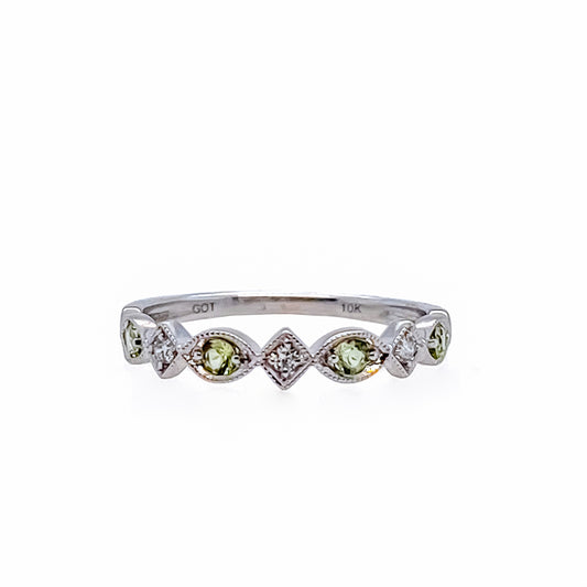Semi-Precious Color Collection Stackable Color Gemstone Band in 10 Karat White with 4 Round Peridot 0.16ctw
