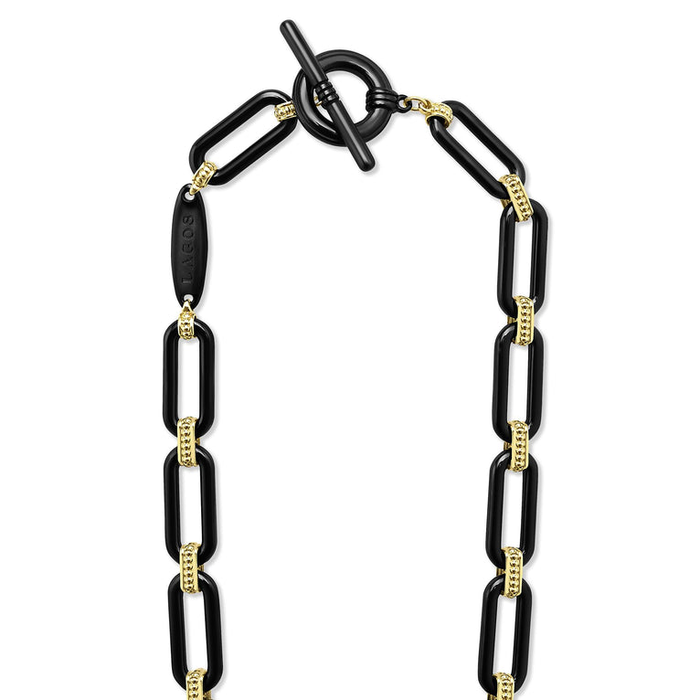 Black-yellow ceramic necklace with diamonds.