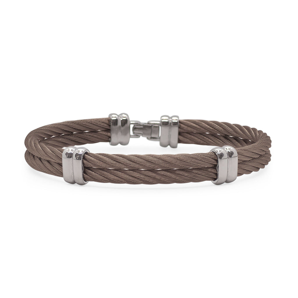 Brown stainless steel twisted bangle bracelet.