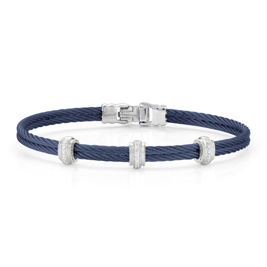 Stainless steel cable bracelet with diamonds.