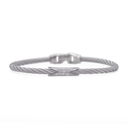 Stainless steel bracelet with diamond accents.