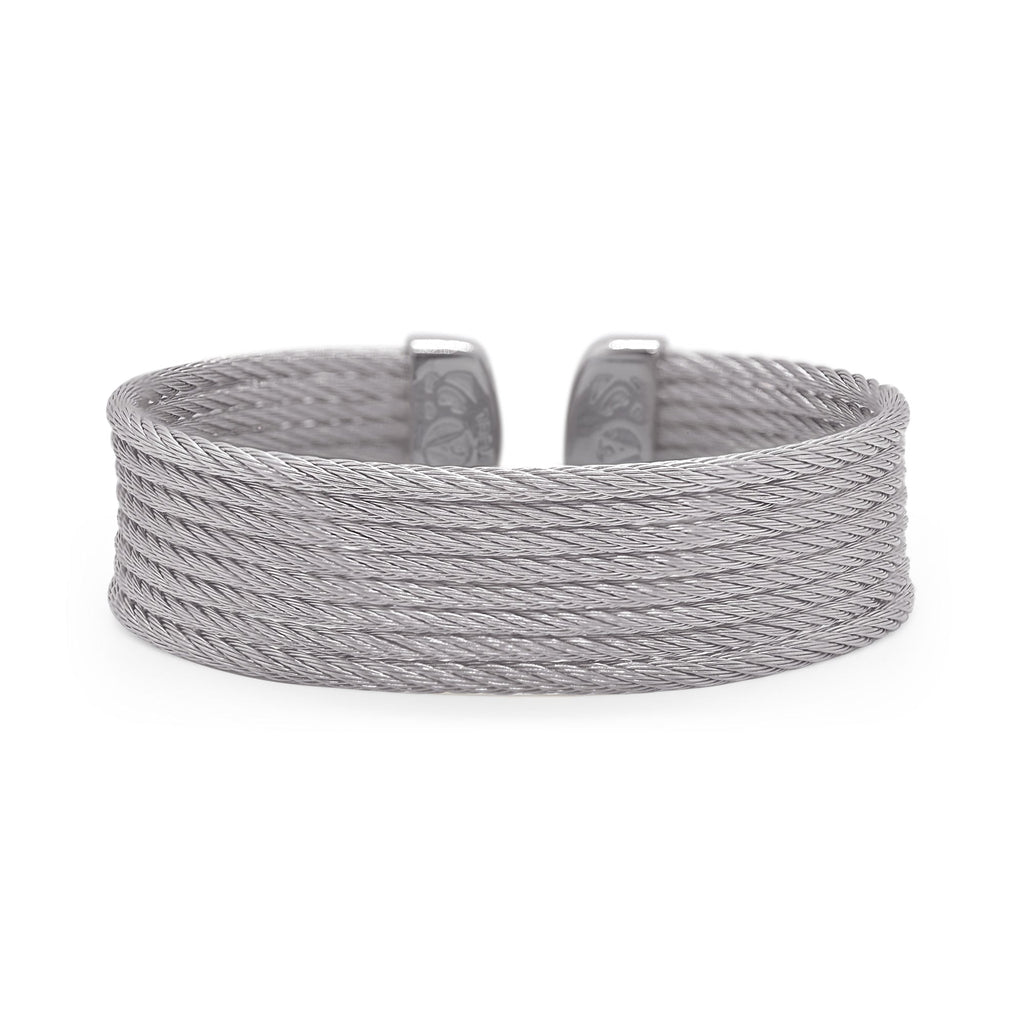 Stainless steel grey cable cuff bracelet.