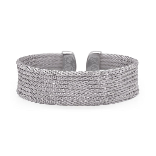 Stainless steel grey cable cuff bracelet.