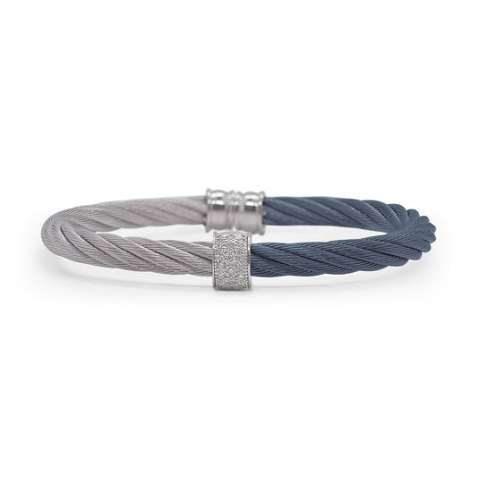 Stainless steel bracelet with blue diamonds.