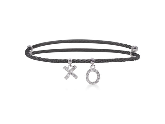 Natural Diamond Bracelet in Stainless Steel 14 Karat White - Black with 0.17ctw Round Diamond