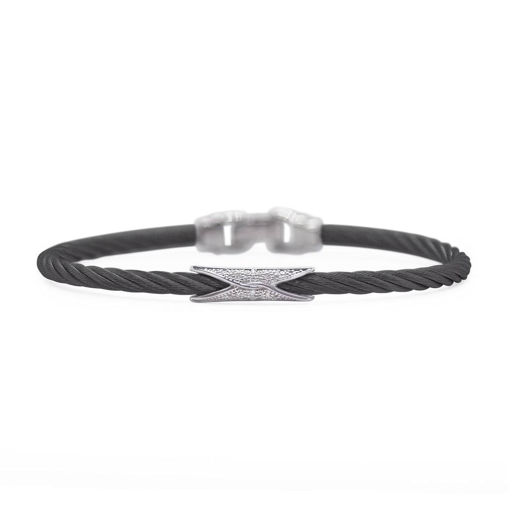 Black cable bracelet with diamond X accent.