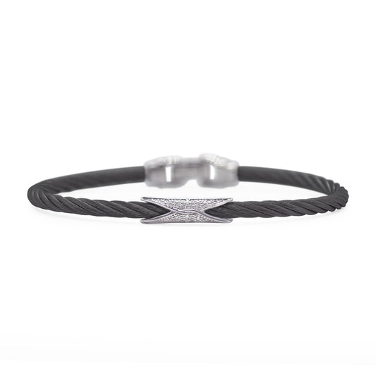 Black cable bracelet with diamond X accent.
