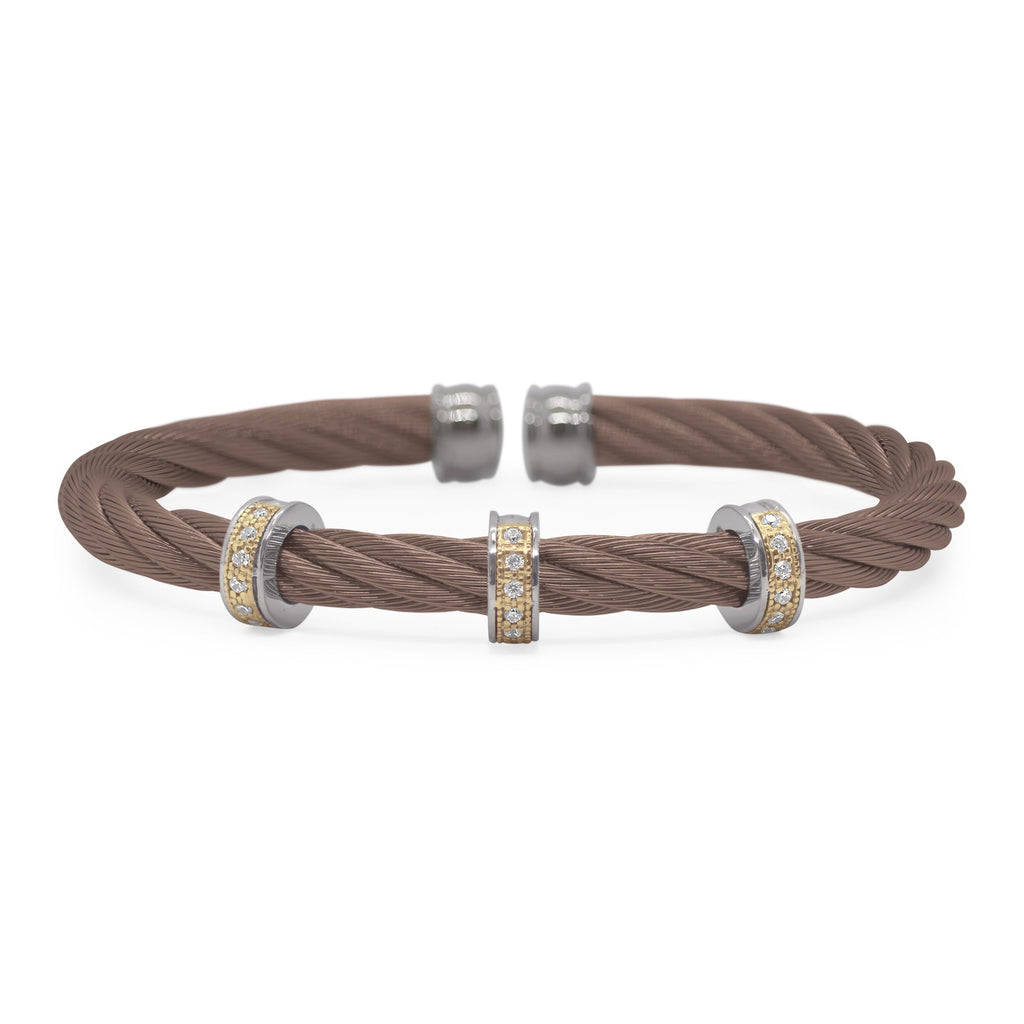 Brown cable bracelet with diamond accents.