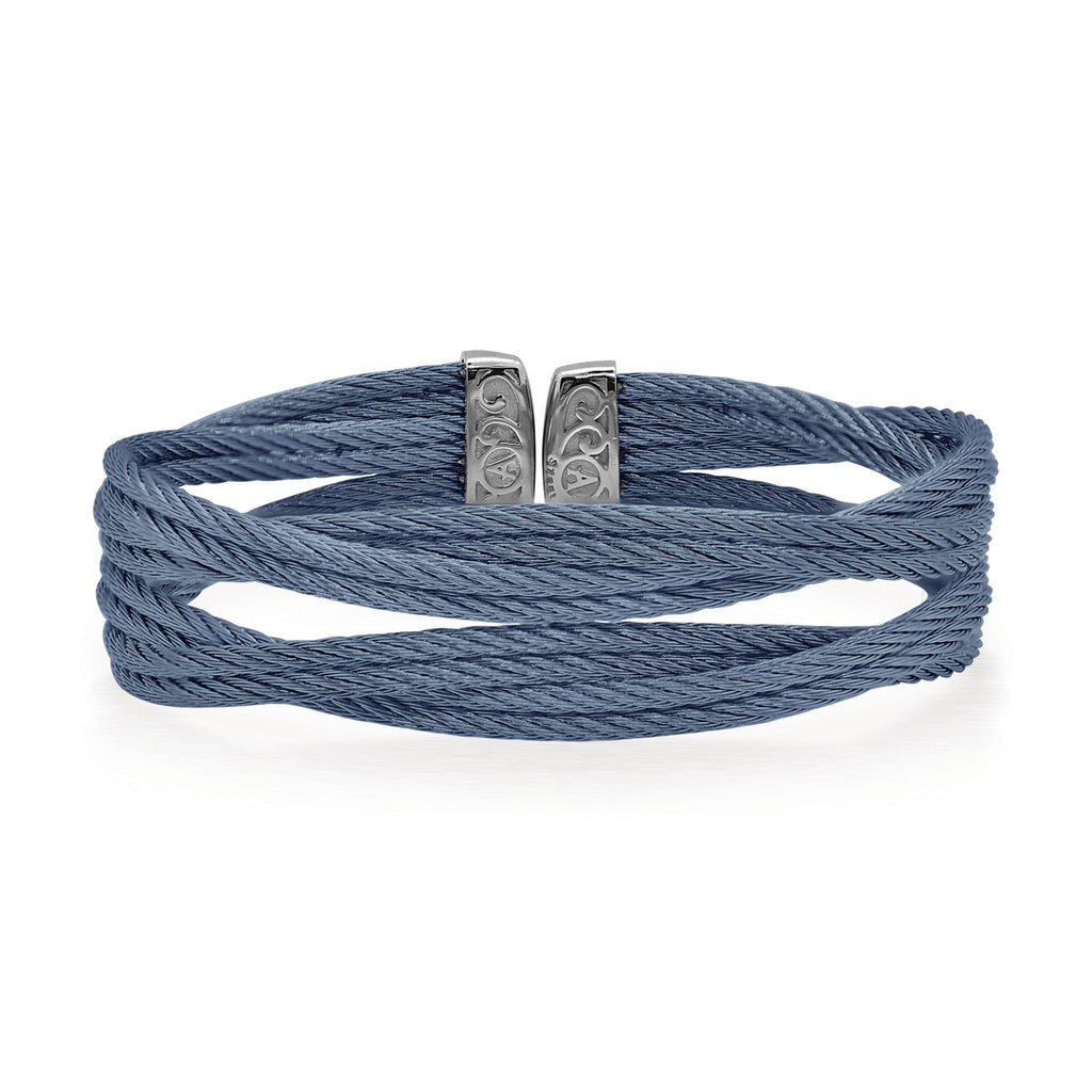 Stainless steel blue twisted bangle bracelet.