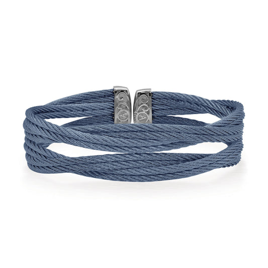 Stainless steel blue twisted bangle bracelet.