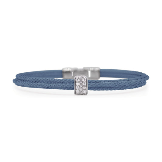 Blue cable bracelet with diamond clasp.