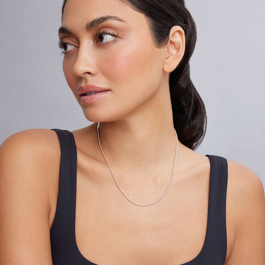 Sterling silver polished ball chain necklace.