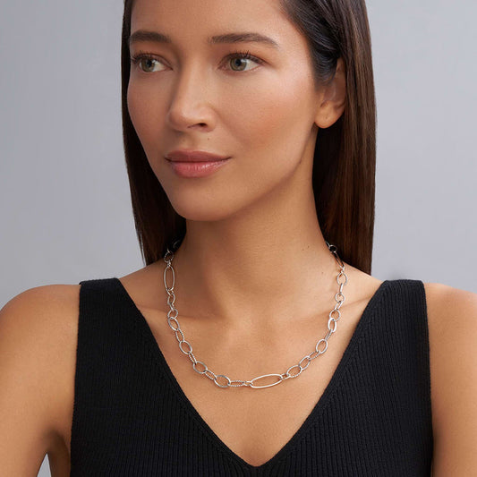 Sterling silver fancy link necklace.
