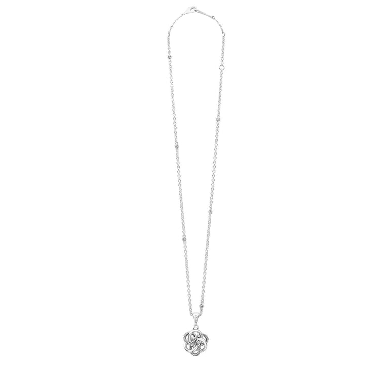Sterling silver love knot pendant necklace.