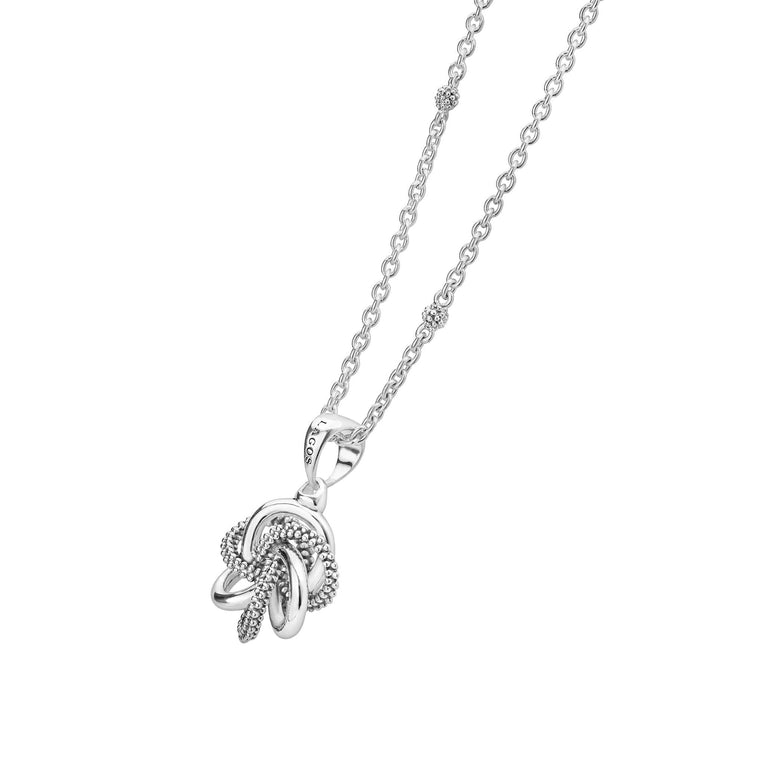 Sterling silver love knot pendant necklace.