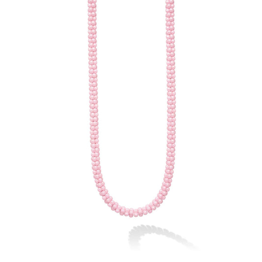 Pink beaded necklace with caviar design.