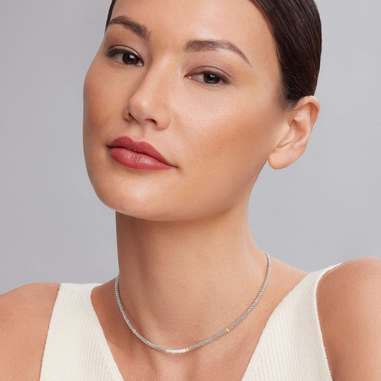 Sterling silver necklace with diamonds.