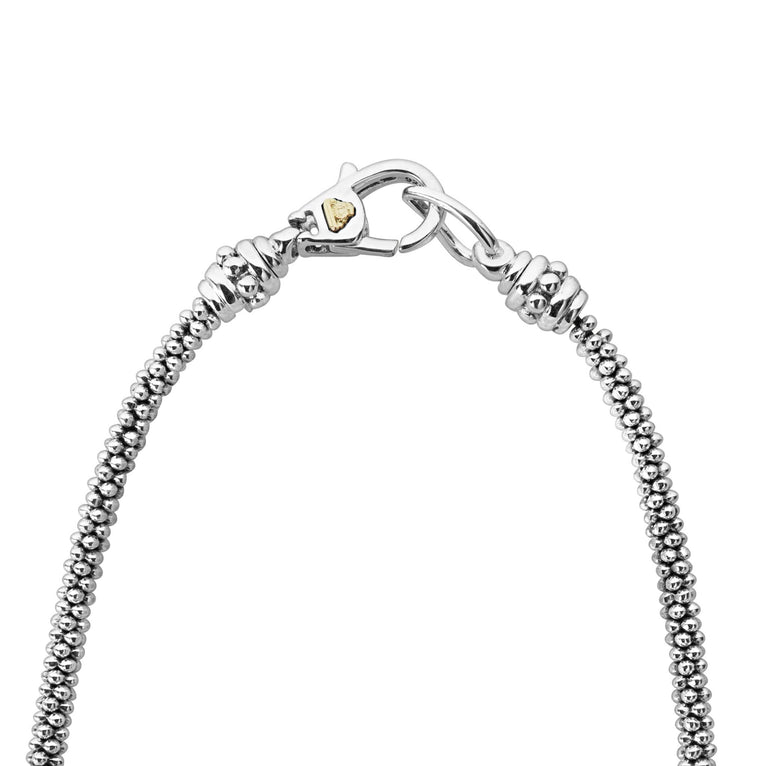 Sterling silver caviar chain with clasp.