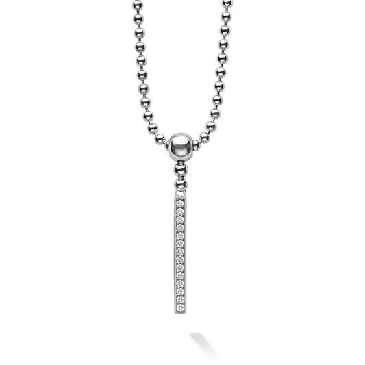 Sterling silver necklace with diamond bar pendant.