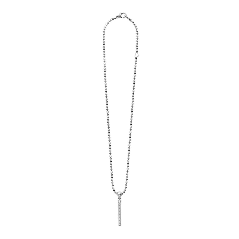 Sterling silver necklace with diamond bar pendant.