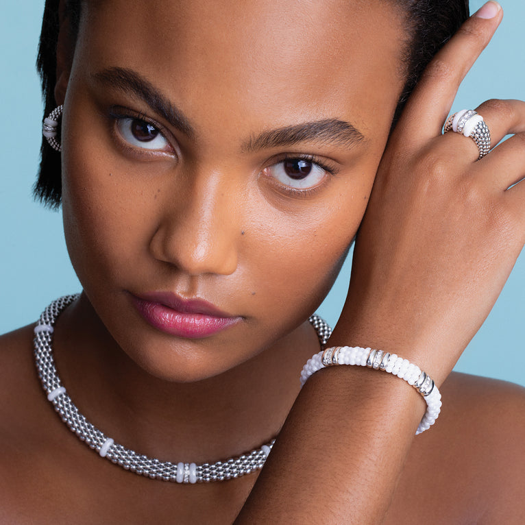 Sterling silver necklace with round diamonds.