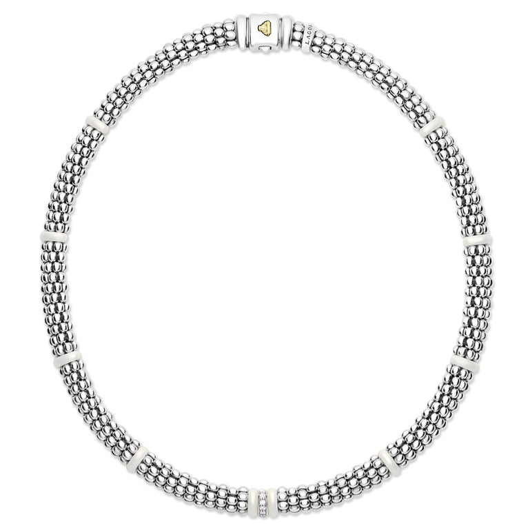 Sterling silver necklace with diamond accents.