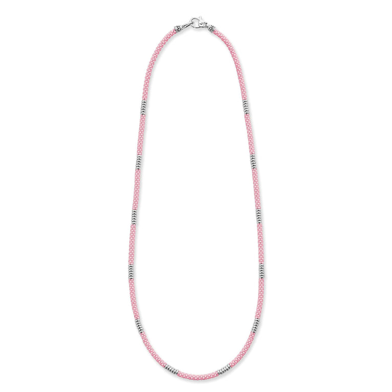 Sterling silver pink ceramic station necklace.