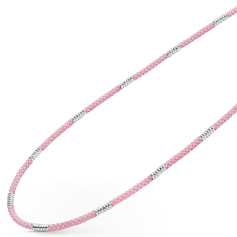 Sterling silver necklace with pink ceramic links.