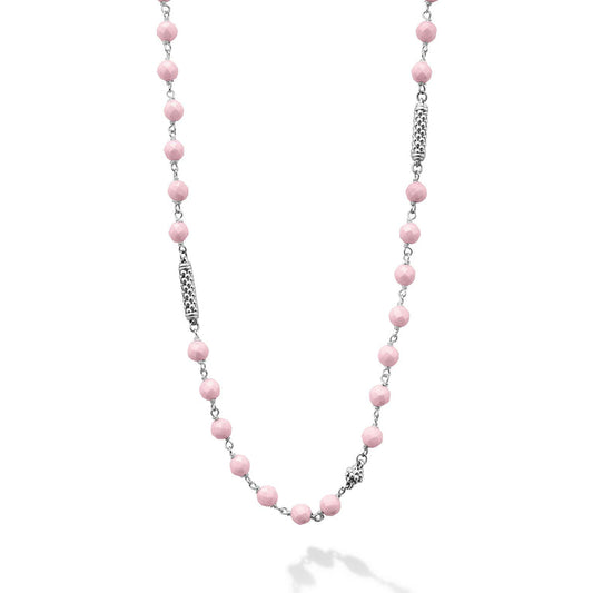 Sterling silver necklace with pink ceramic links.