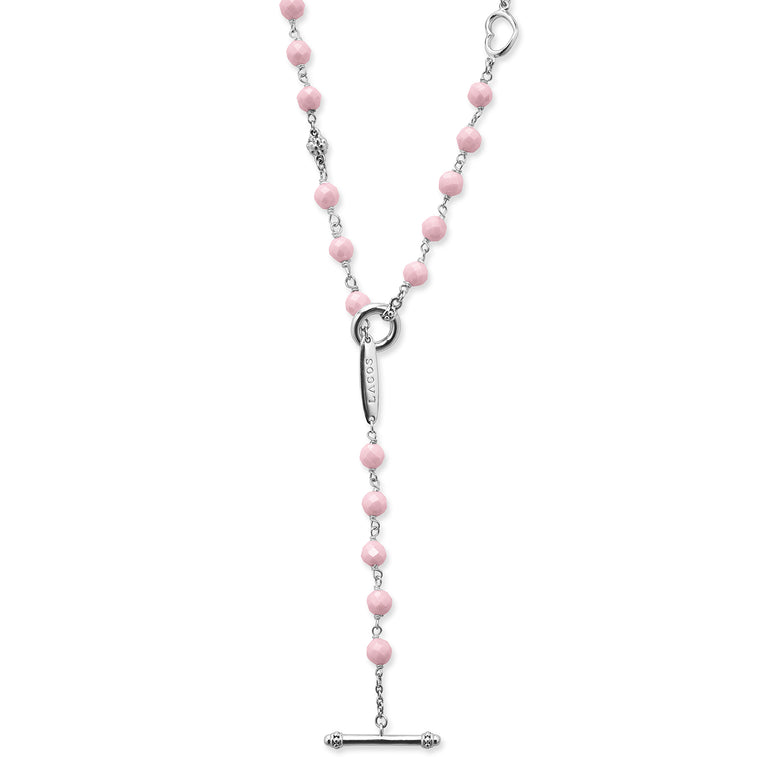 Sterling silver necklace with pink ceramic links.