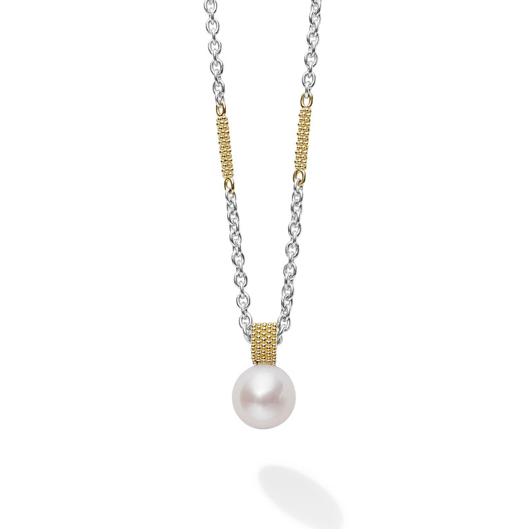 Sterling silver necklace with white pearl.