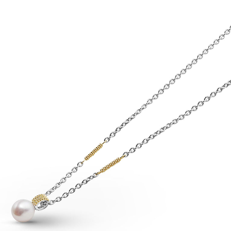 Sterling silver necklace with white pearl.