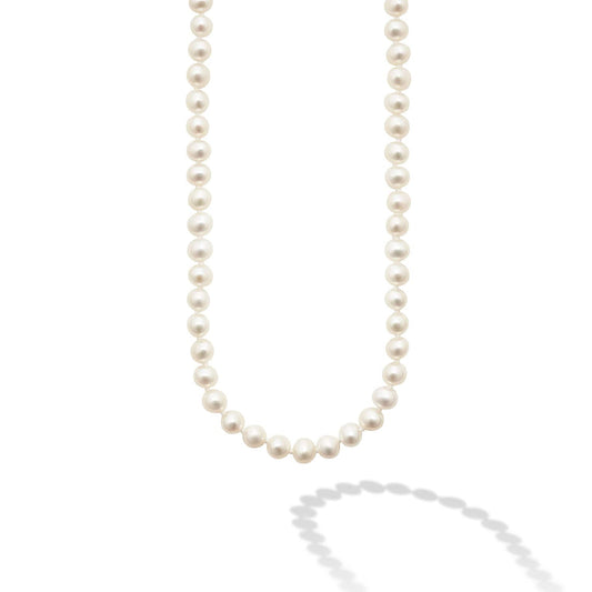 Pearl strand necklace with white pearls.
