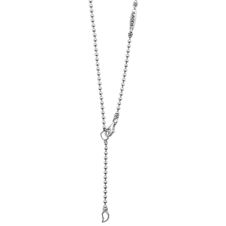 Sterling silver ball chain necklace with diamonds.