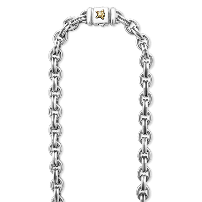 Sterling silver cable link necklace.