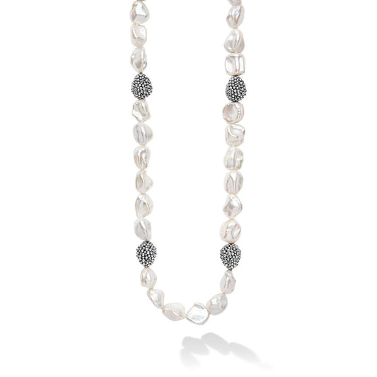 Baroque pearl necklace with silver accents.