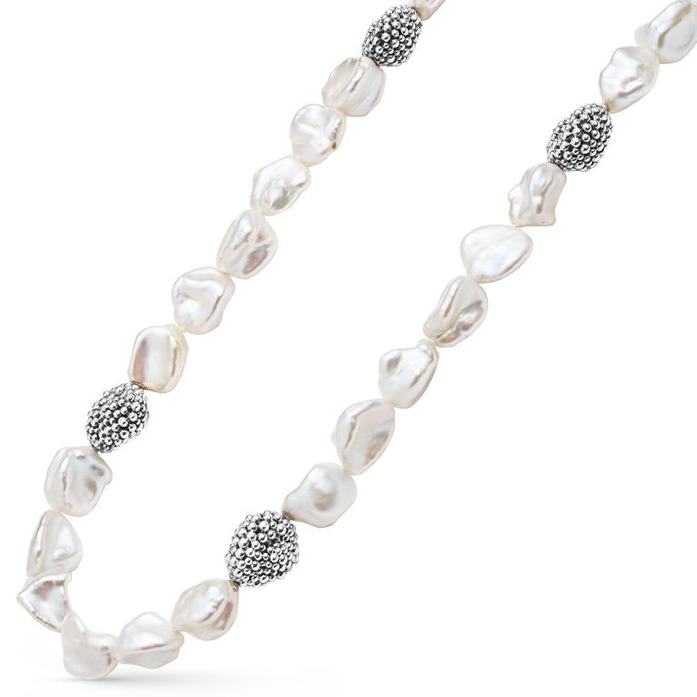 Baroque pearl necklace with silver accents.