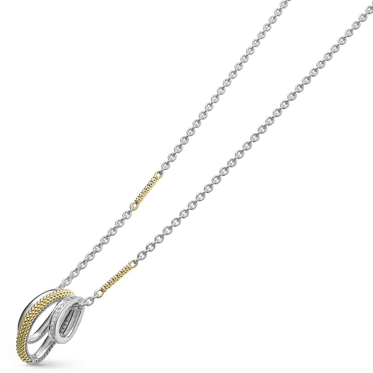 Sterling silver necklace with diamond accents.