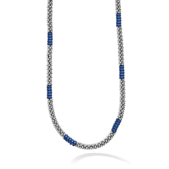 Blue Caviar Collection Station Necklace (No Stones) in Sterling Silver - Ceramic White - Blue