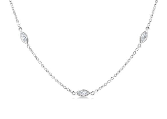 Marquise diamond station necklace, yellow gold.