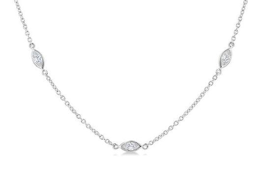 Natural Diamond Necklace in 14 Karat Yellow with 1.00ctw Marquise Diamonds