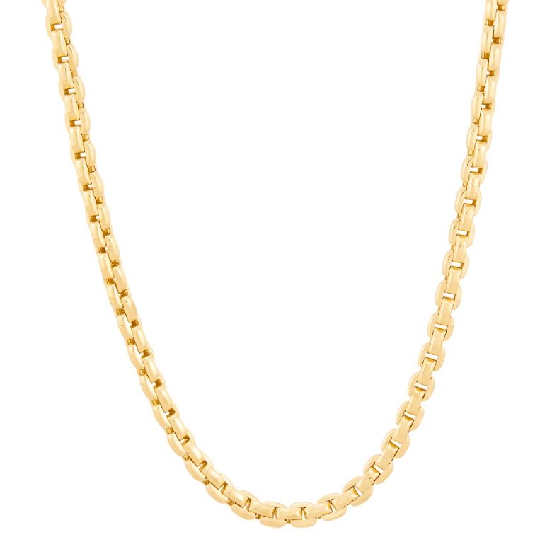 14K yellow gold round box chain.