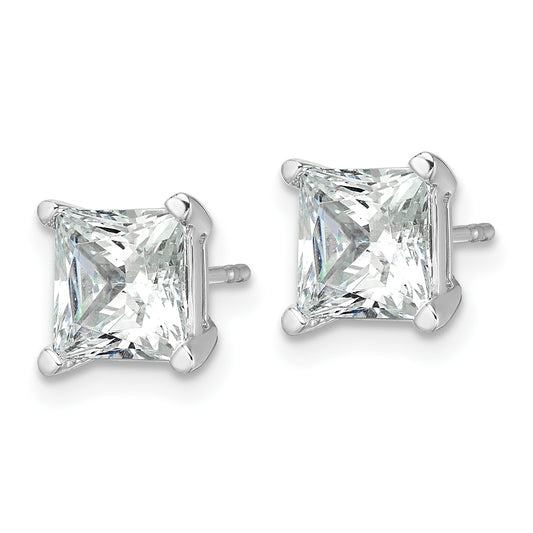 Princess-cut diamond studs in white gold.