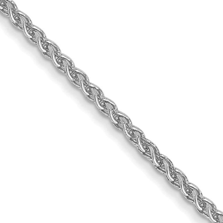14K white gold wheat chain, polished finish.