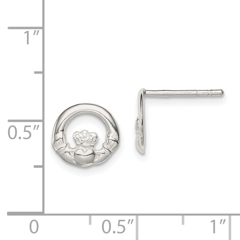 Sterling silver Claddagh stud earrings.
