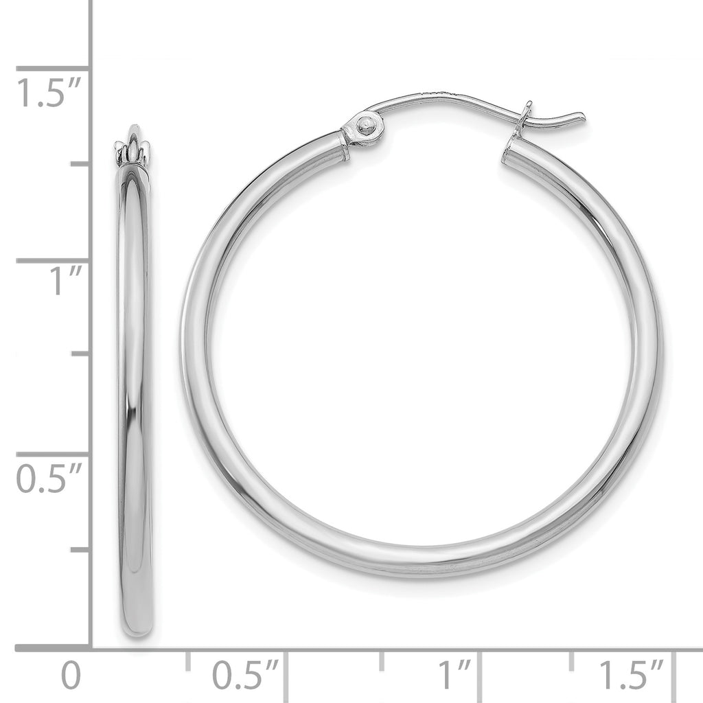 14K white gold medium hoop earrings.